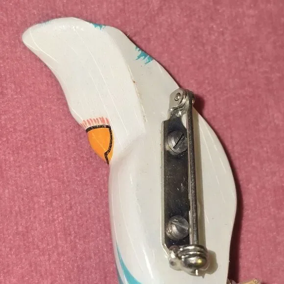 Vintage Wooden Takahashi Style Hand Painted Cockatoo Bird Pin Brooch 2.25" X .75 - Picture 7 of 12